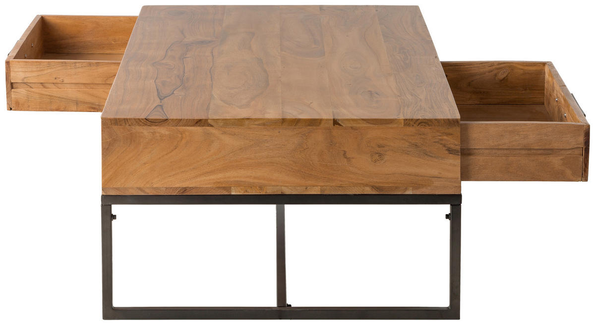 COUCHTISCH Akazie massiv 118/70/40 cm rechteckig Akaziefarben  - Schwarz/Akaziefarben, Design, Holz/Metall (118/70/40cm) - home24