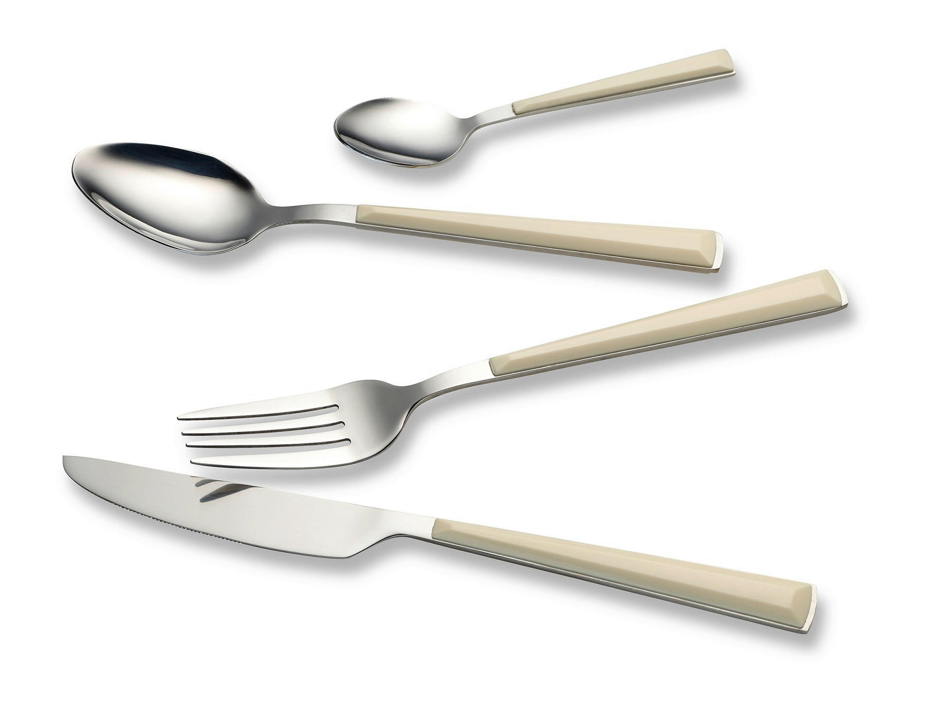 BESTECKSET 24-teilig Edelstahl  - Silberfarben/Creme, Basics, Kunststoff/Metall - Echtwerk