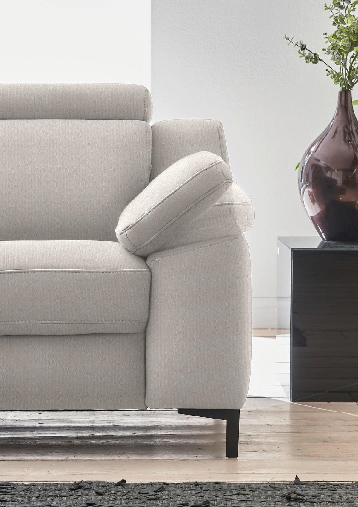 3-SITZER-SOFA in Chenille Ecru  - Ecru/Schwarz, Design, Textil/Metall (230/104/104cm) - Valdera