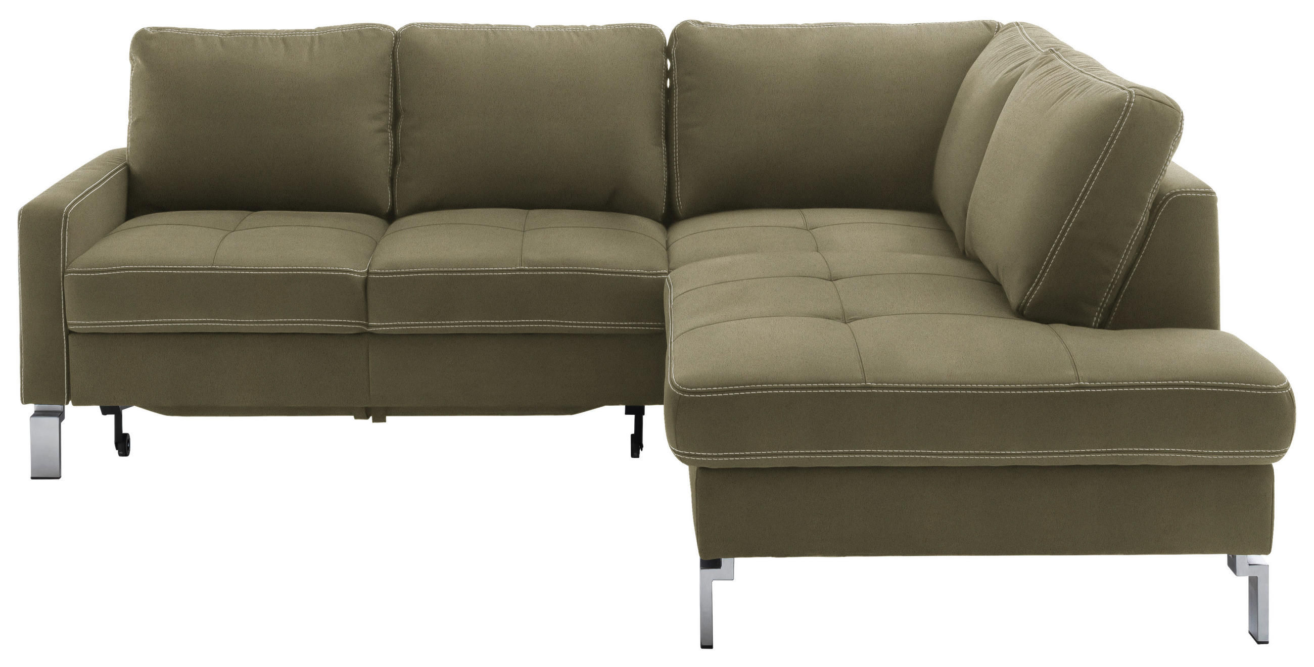 ECKSOFA in Mikrofaser Olivgrün  - Chromfarben/Beige, Design, Textil/Metall (229/200cm) - Pure Home Lifestyle