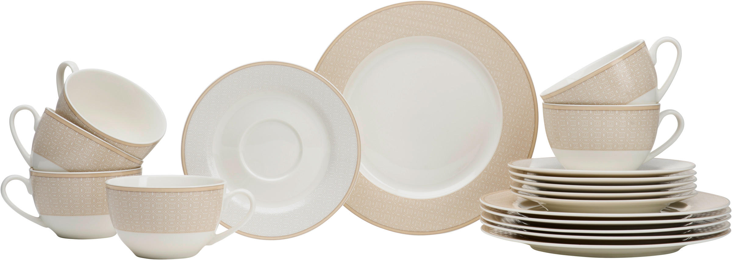 KAFFEESERVICE Weiß, Beige Geo 18-teilig  - Beige/Weiß, KONVENTIONELL, Keramik (28/18/22cm) - Ritzenhoff Breker