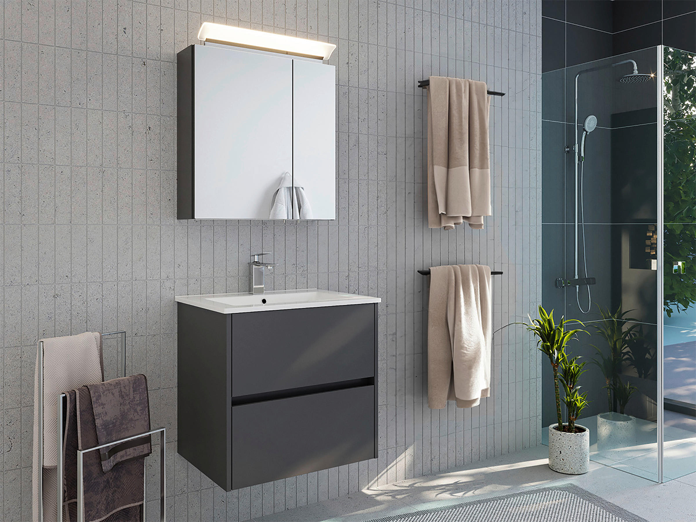 BADEZIMMER 2-teilig  in 60 cm  - Graphitfarben/Weiß, Basics, Keramik/Holzwerkstoff (60cm) - MID.YOU