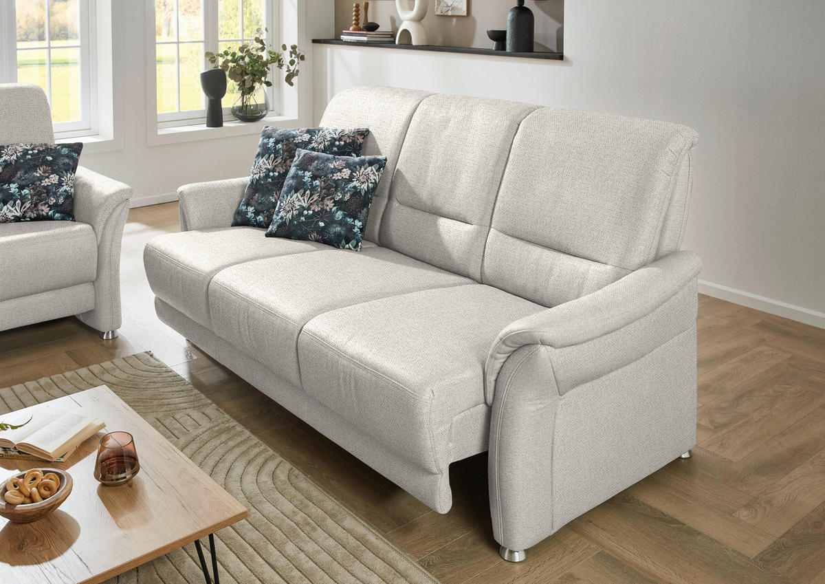 3-SITZER-SOFA Flachgewebe Ecru  - Ecru/Alufarben, Konventionell, Textil/Metall (198/96/93cm) - Beldomo Premium