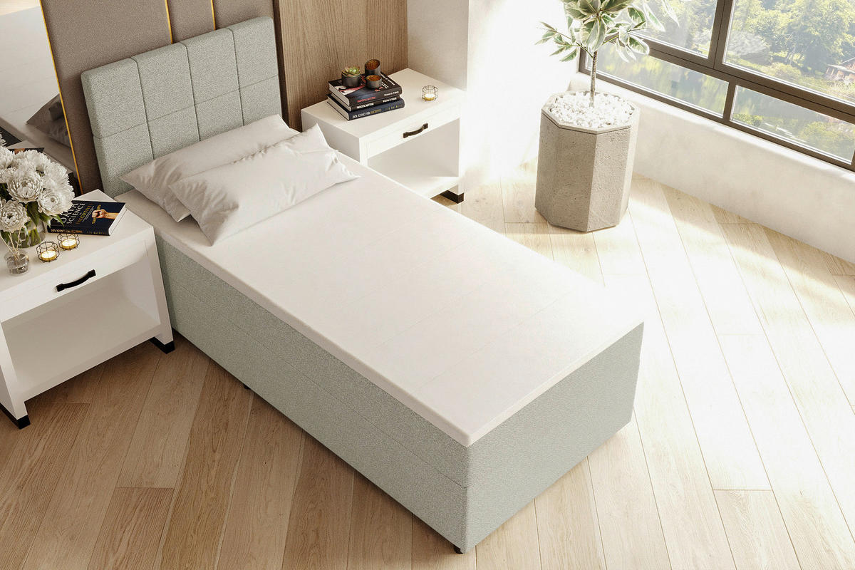 BOXBETT 90/200 cm,  in Hellgrau, Matratze, Topper, Bettschublade, H3 = fest  - Hellgrau/Schwarz, KONVENTIONELL, Kunststoff/Textil (90/200cm) - Boxxx