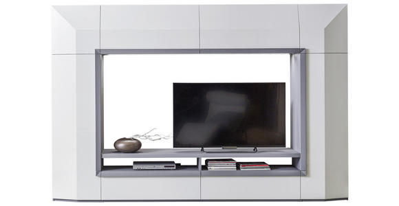 WOHNWAND 300/200/50 cm in Graphitfarben, Weiß - Schwarz/Graphitfarben, Design, Glas/Holz (300/200/50cm) - Ambiente