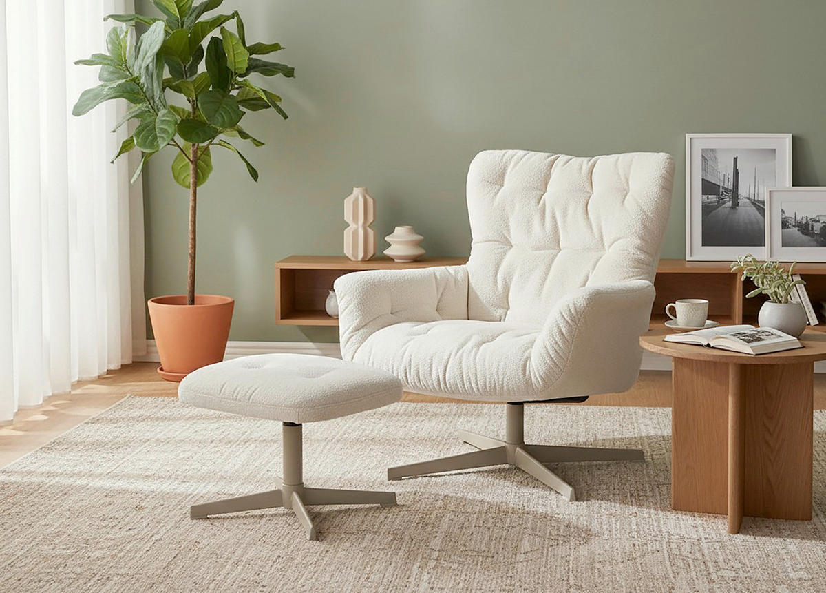 RELAXSESSELSET in Holz, Metall, Textil Creme  - Creme, MODERN, Holz/Textil (83/88/80cm) - MID.YOU