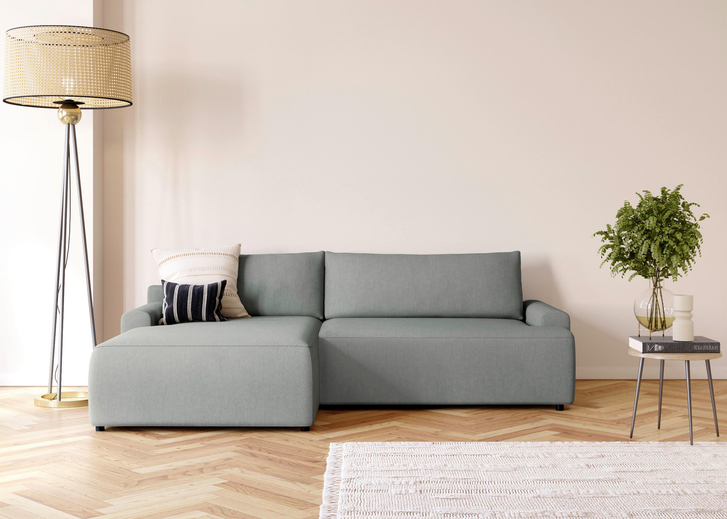 ECKSCHLAFSOFA in Struktur Grau  - Schwarz/Grau, Modern, Kunststoff/Textil (167/253cm) - Trendmanufaktur