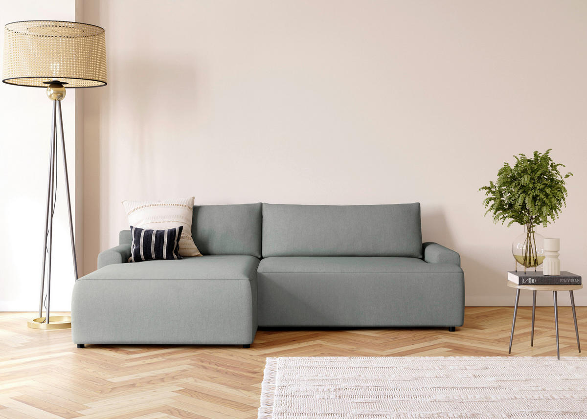 ECKSCHLAFSOFA in Struktur Grau  - Schwarz/Grau, Modern, Kunststoff/Textil (167/253cm) - Trendmanufaktur