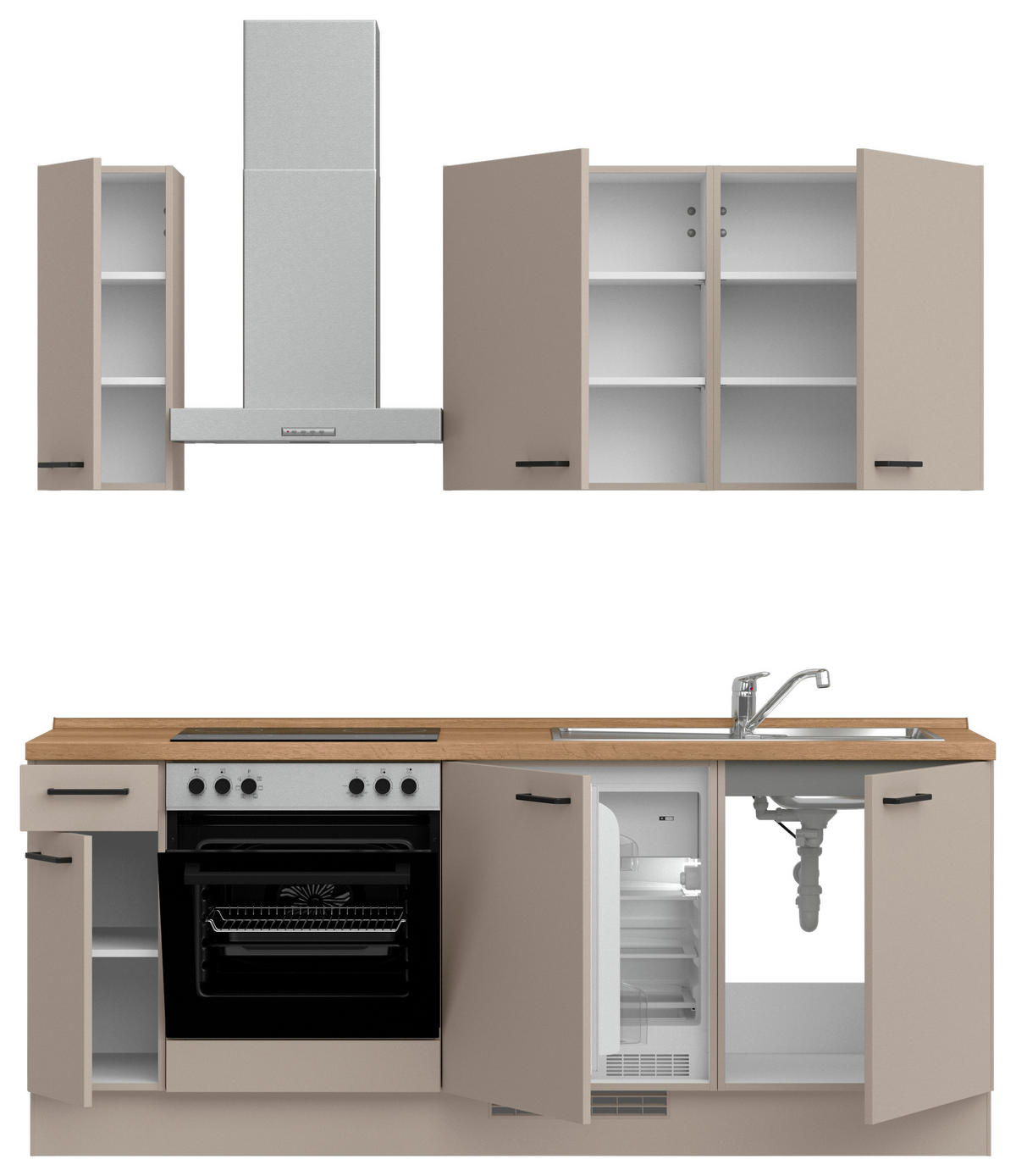 KÜCHENBLOCK Easytouch 210 cm  in Eichefarben, Sandfarben  - Sandfarben/Eichefarben, MODERN, Holzwerkstoff/Metall (210cm) - Nobilia