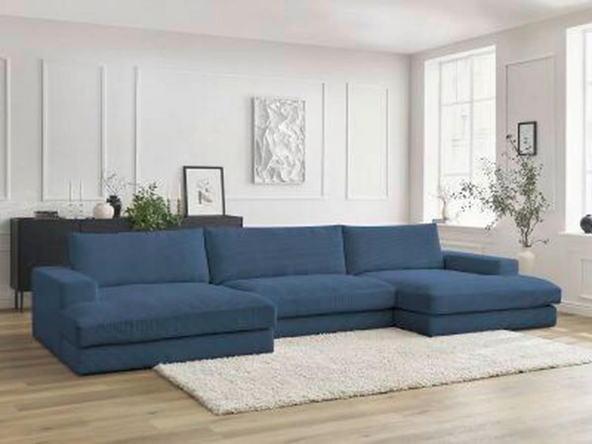 WOHNLANDSCHAFT LEONARD Dunkelblau Cord  - Schwarz/Dunkelblau, MODERN, Kunststoff/Textil (159/404/159cm)