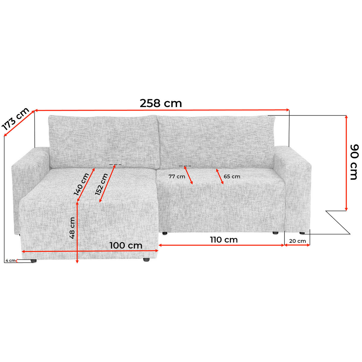 Colțar Extensibil, lemn, metal, plastic, textil, nămol, 173/258 cm - nămol/negru, Modern, plastic/lemn (173/258cm) - Carryhome