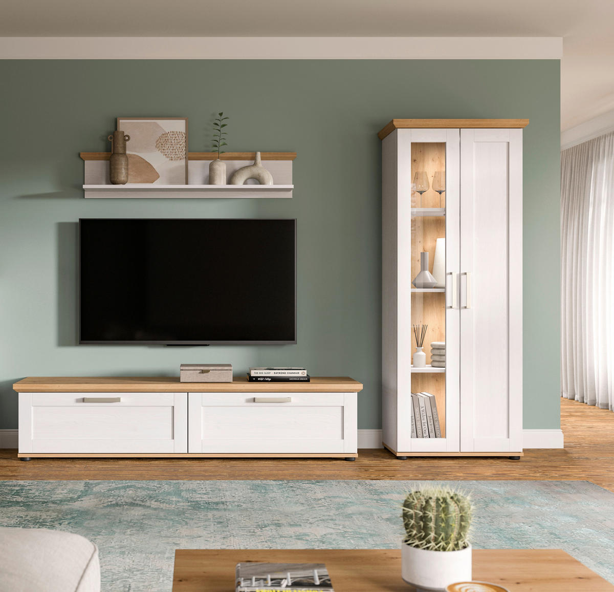 WOHNWAND 3-teilig  in Lärchefarben, Eiche Artisan  240/161/40 cm  - Silberfarben/Lärchefarben, Design, Holzwerkstoff/Kunststoff (240/161/40cm) - Livetastic