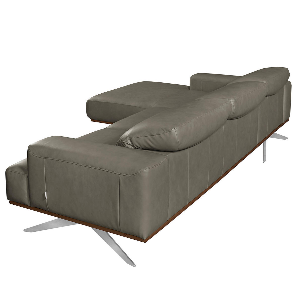 ECKSOFA Grau Echtleder Rücken echt, Kopfteilverstellung  - Chromfarben/Grau, Design, Leder/Metall (187/295cm) - Livetastic