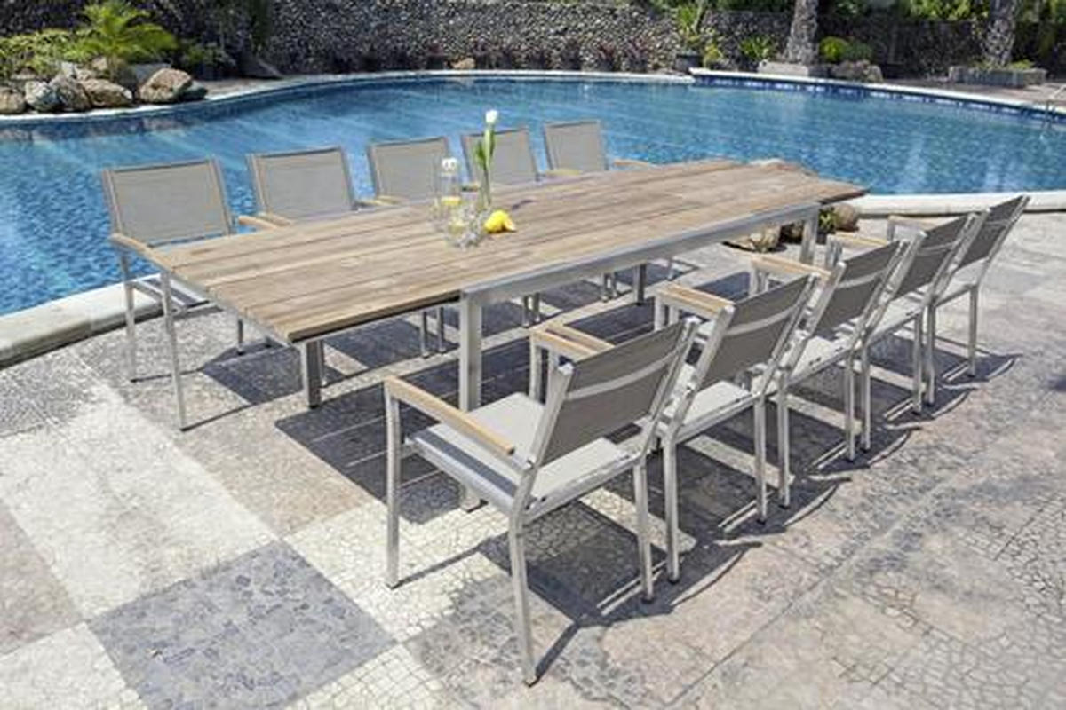 GARTENTISCH 170-280/90/75 cm Holz, Metall rechteckig  - Edelstahlfarben/Teakfarben, Design, Holz/Metall (170-280/90/75cm) - Zebra 