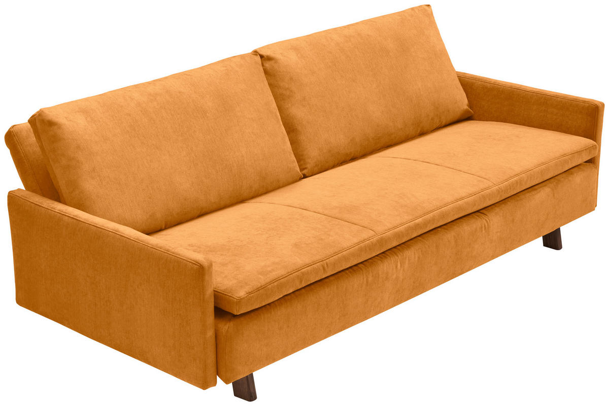 SCHLAFSOFA Flachgewebe Currygelb  - Currygelb/Eichefarben, KONVENTIONELL, Holz/Textil (220/85/98cm) - Carryhome