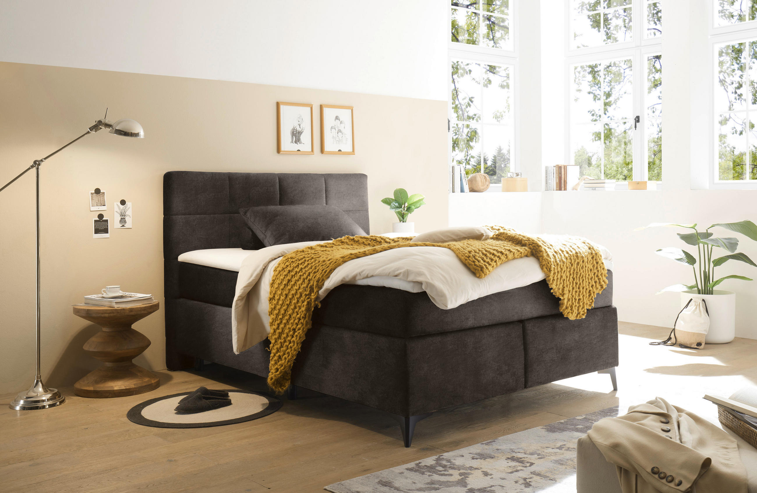 BOXSPRINGBETT 140/200 cm  in Dunkelbraun  - Dunkelbraun/Schwarz, Design, Holzwerkstoff/Kunststoff (140/200cm) - Xora