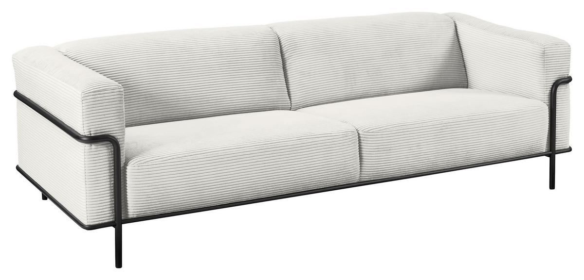 3-SITZER-SOFA Cord Weiß  - Schwarz/Weiß, Design, Textil/Metall (236/67/96cm) - Johann Jakob