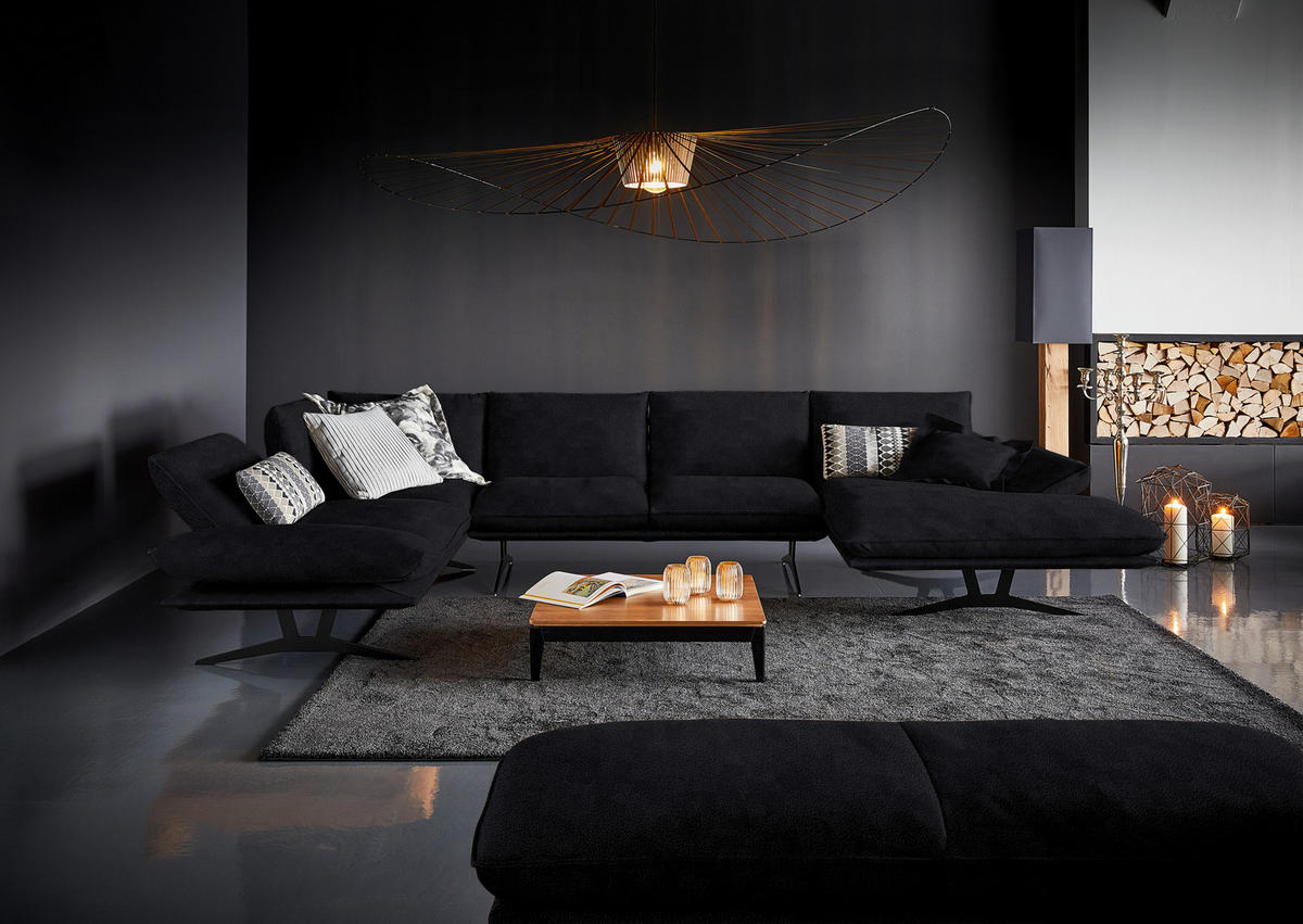 WOHNLANDSCHAFT  in Echtleder Anthrazit  - Anthrazit/Schwarz, Natur, Leder/Metall (217/359/155cm) - Dieter Knoll