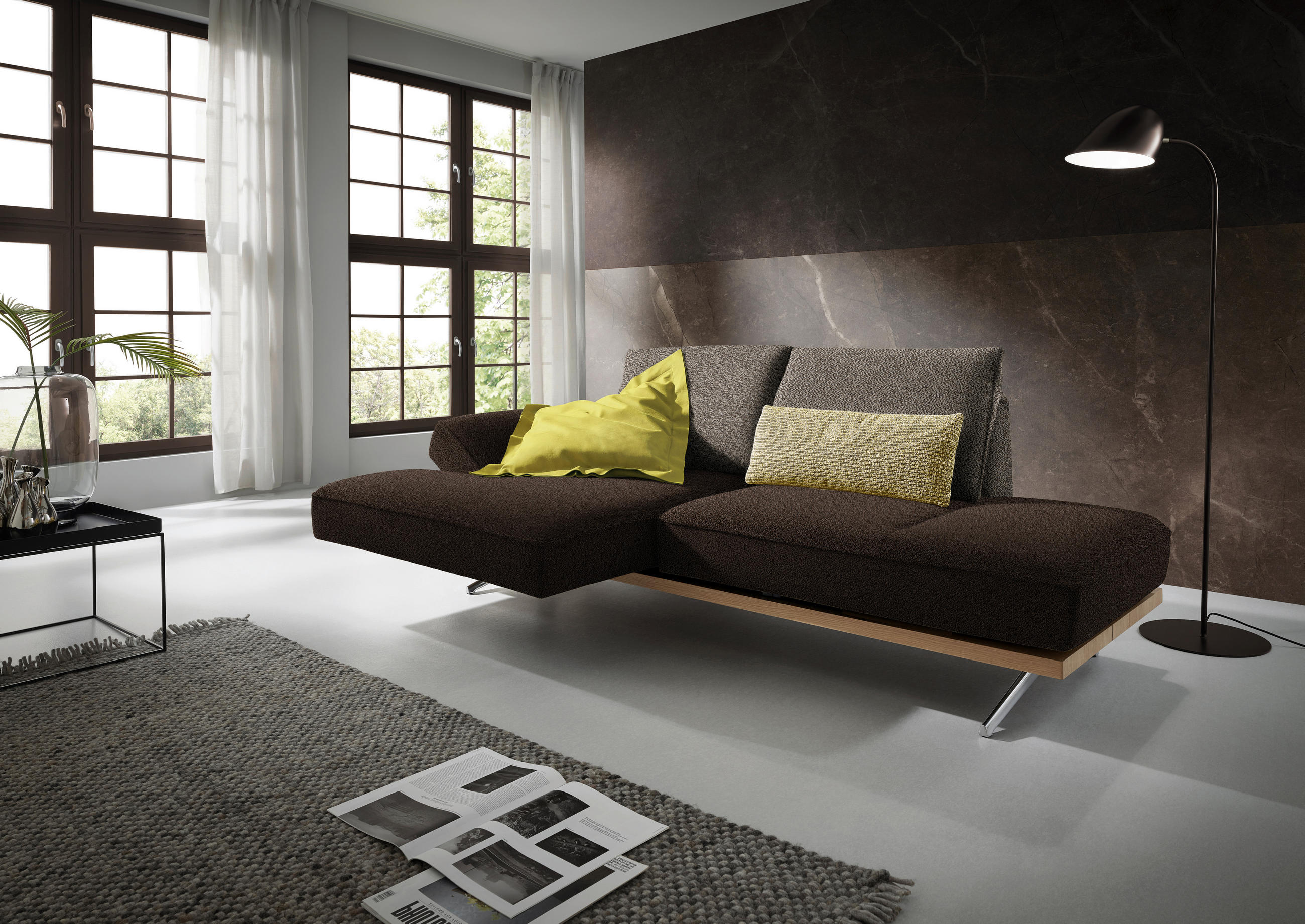 ECKSOFA in Flachgewebe Braun  132/240 cm  - Chromfarben/Braun, Design, Holz/Textil (132/240cm) - Koinor