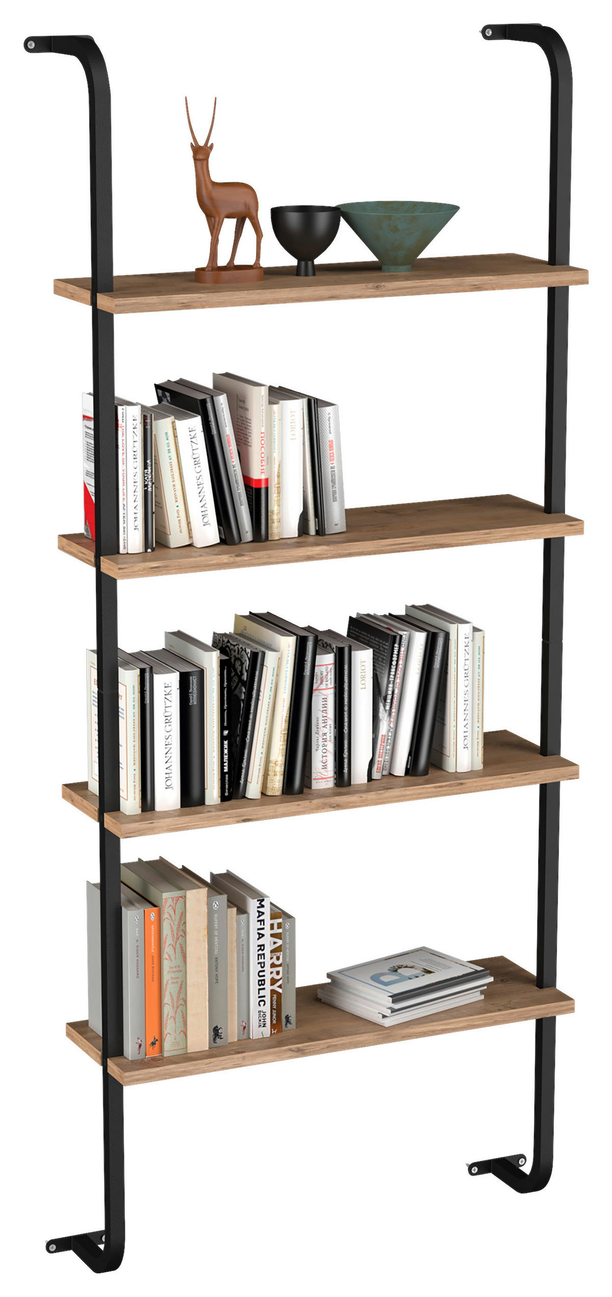 WANDREGAL 64/150/20 cm  - Honigeiche/Schwarz, Design, Holzwerkstoff/Metall (64/150/20cm) - MID.YOU