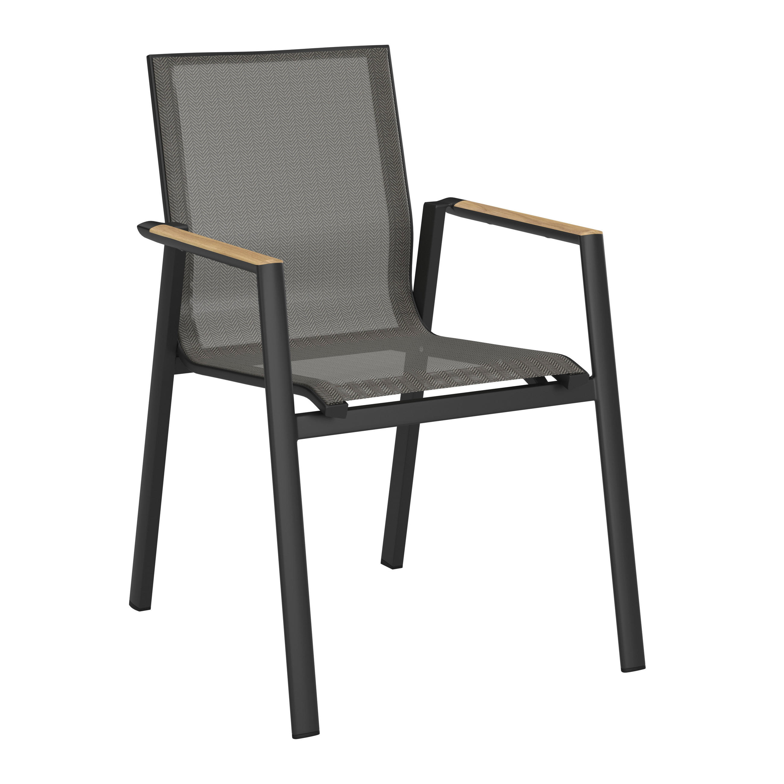 STAPELSESSEL Teakholz Aluminium Anthrazit, Naturfarben, Schwarz  - Anthrazit/Schwarz, Basics, Holz/Textil (57/87/70cm) - Ambia Garden