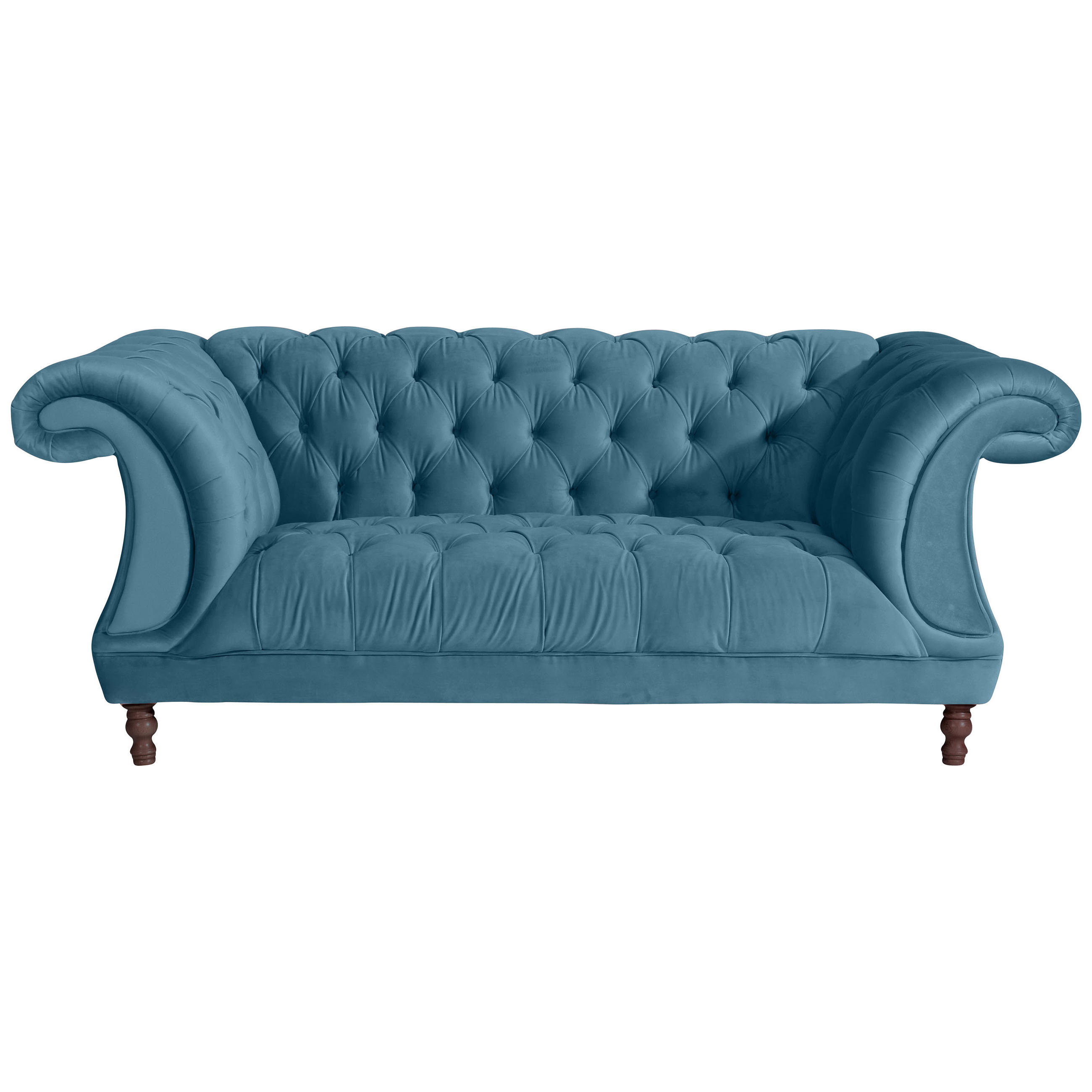 CHESTERFIELD-ZWEISITZER-SOFA  in Velours Petrol  - Nussbaumfarben/Petrol, Design, Holz/Textil (200/80/100cm) - Max Winzer
