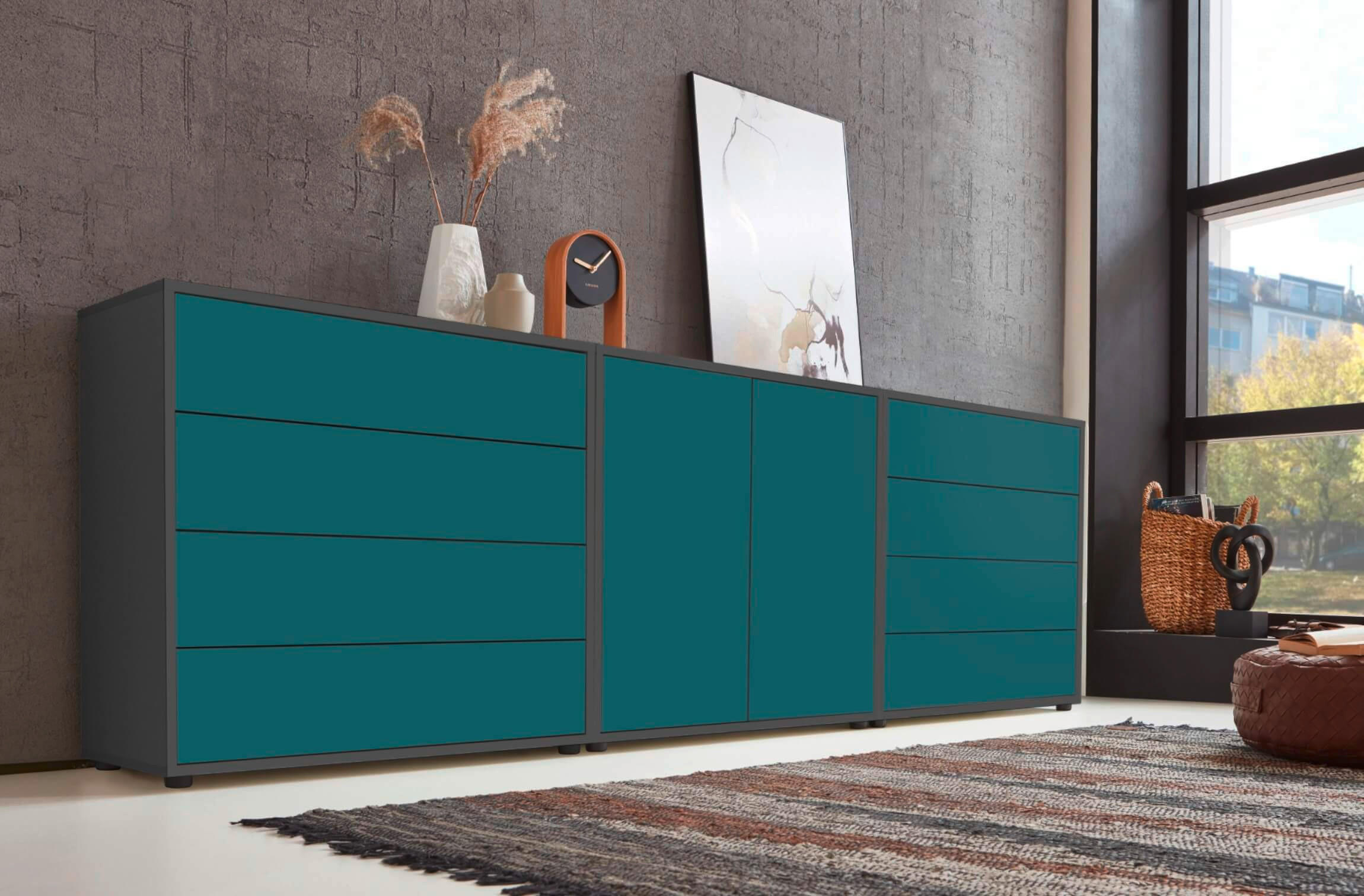 SIDEBOARD Mailand Set 4  in 237/73/33 cm  - Anthrazit/Petrol, MODERN, Holzwerkstoff/Kunststoff (237/73/33cm) - MID.YOU