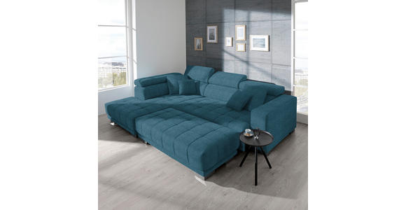 ECKSOFA in Mikrofaser Blau  - Chromfarben/Blau, Design, Textil/Metall (207/301cm) - Xora