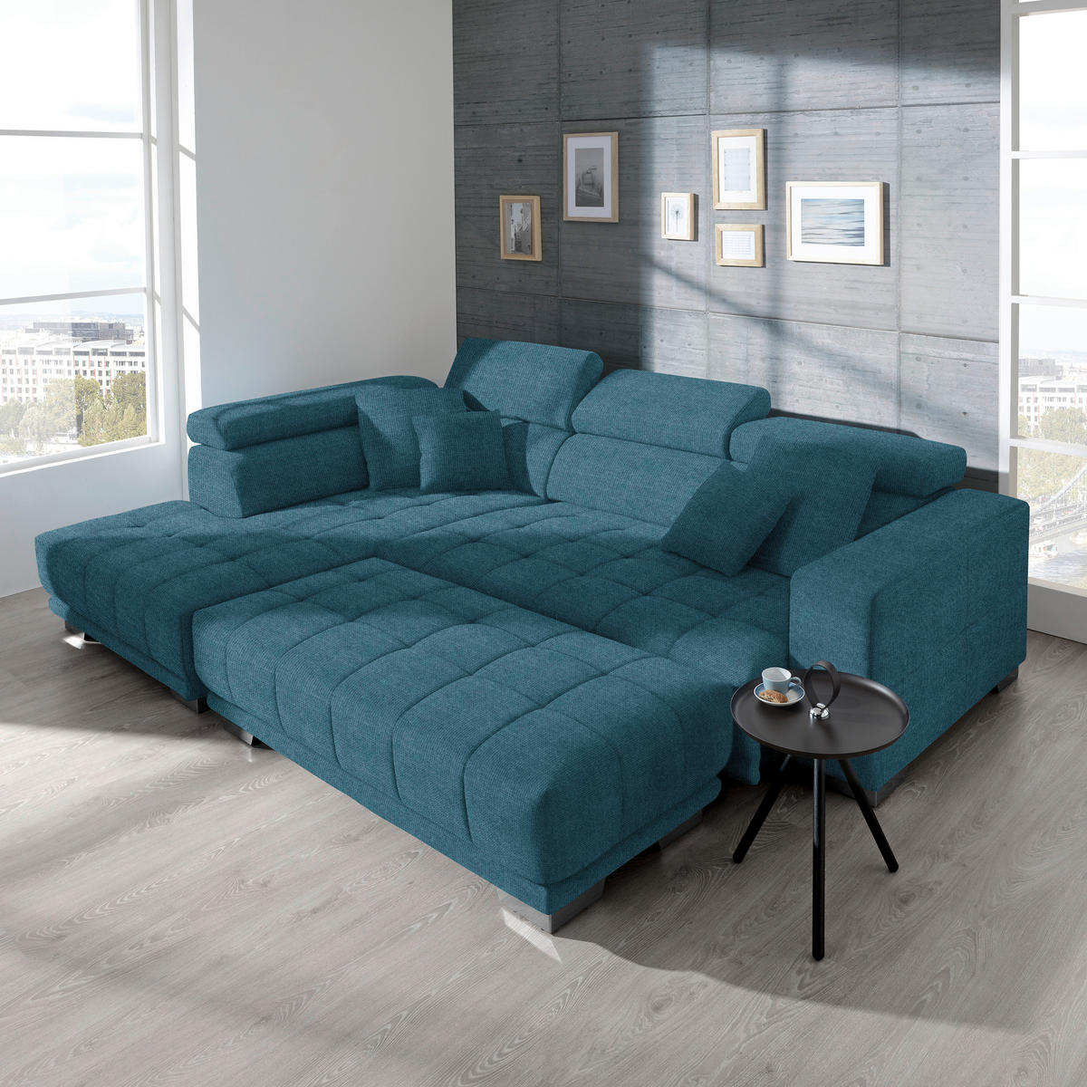 CANAPÉ D'ANGLE in Mikrofaser Blau  - Chromfarben/Blau, Design, Textil/Metall (207/301cm) - Xora