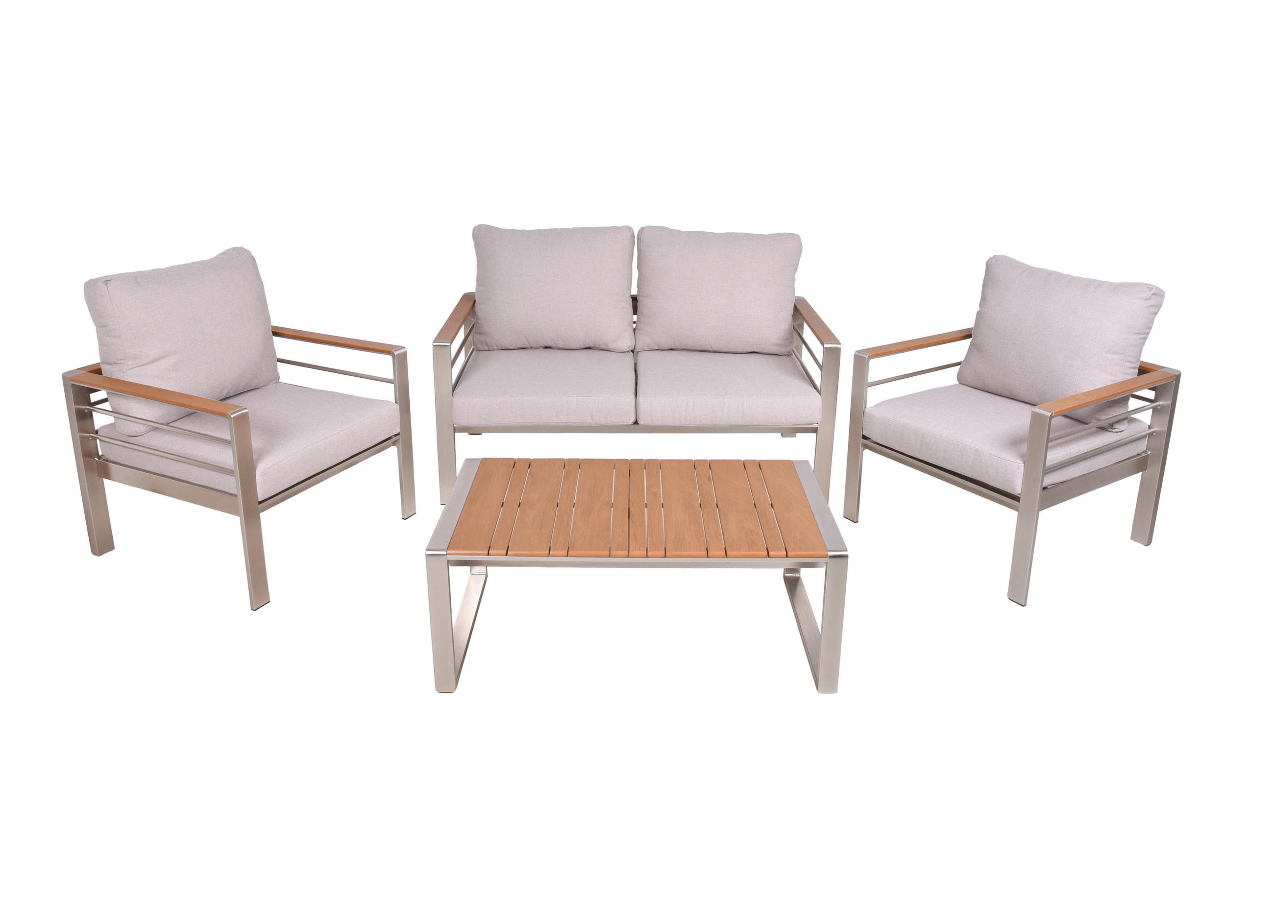 LOUNGEGARNITUR 4-teilig   Aluminium  - Champagner/Silberfarben, MODERN, Kunststoff/Metall - Gardenson