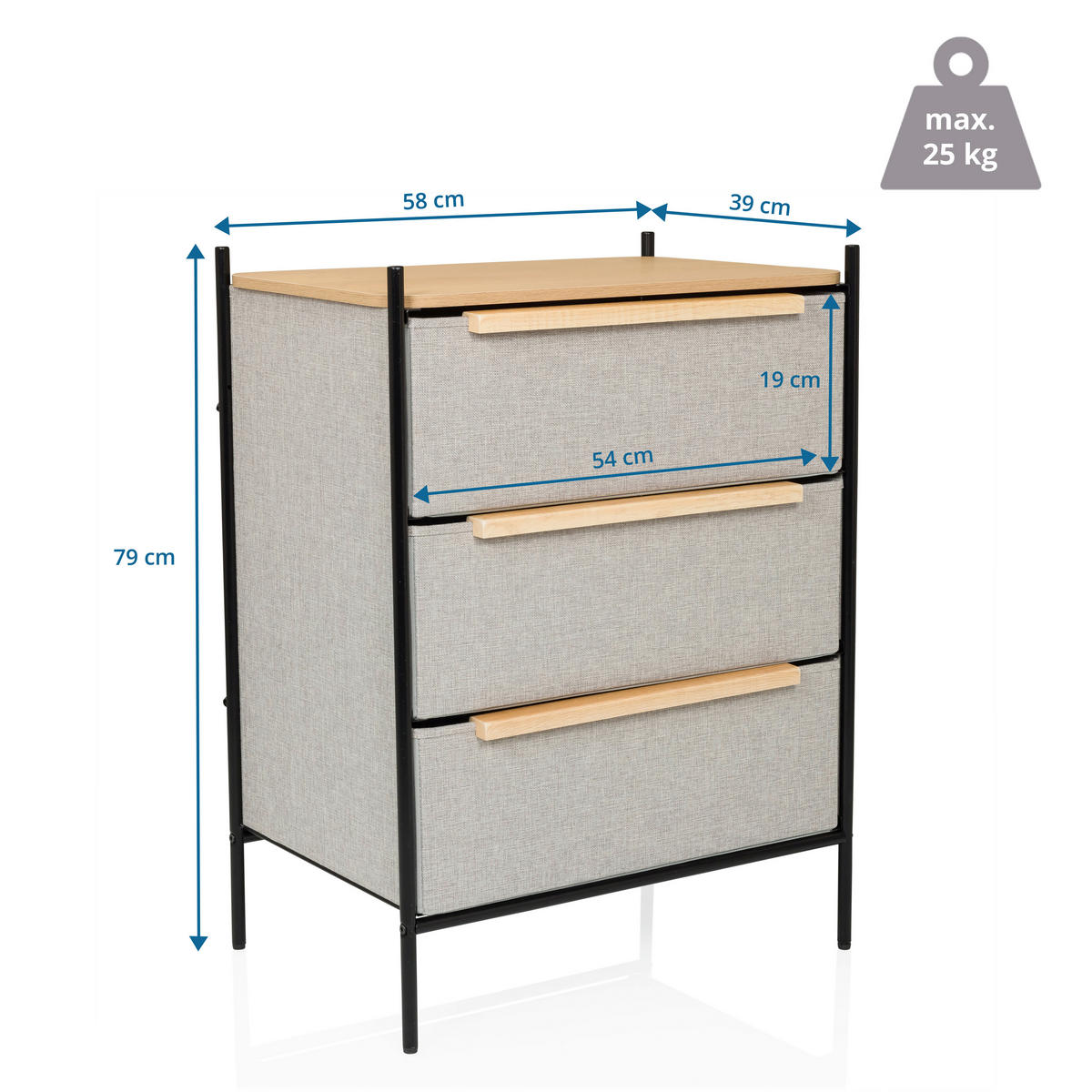 BYRÅ 58/79/39 cm  - ljusbrun/svart, Modern, metall/trämaterial (58/79/39cm) - MID.YOU