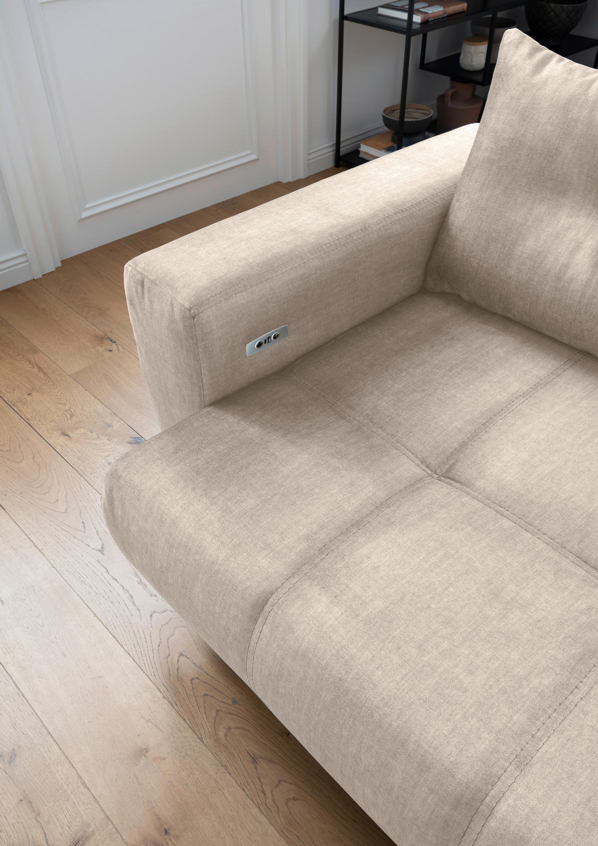 ECKSOFA Restato Creme Velours  - Creme/Schwarz, MODERN, Textil/Metall (246/177cm) - MID.YOU
