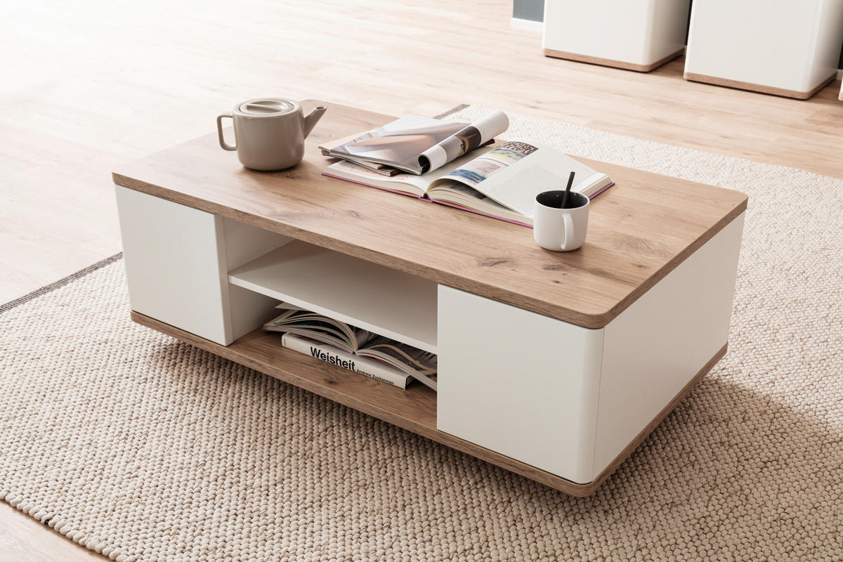 COUCHTISCH in Holzwerkstoff   - Weiss/Eichefarben, Design, Holzwerkstoff (115/42/65cm) - Livetastic