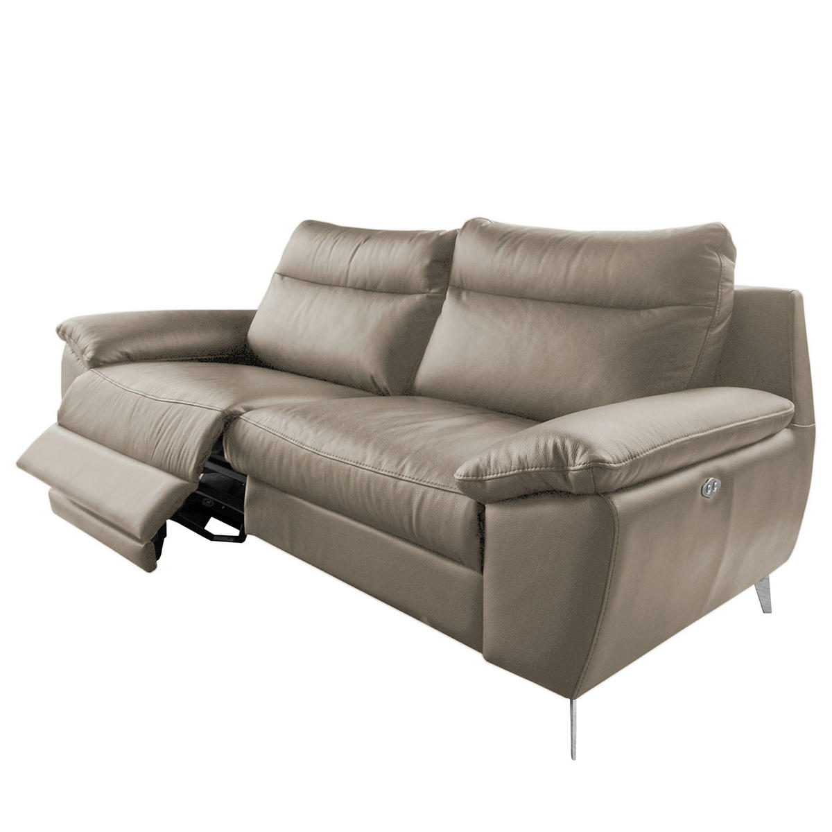 2,5-SITZER 216/95/96 cm PERLE in Echtleder Taupe   - Taupe/Chromfarben, Design, Leder/Metall (216/95/96cm) - Livetastic