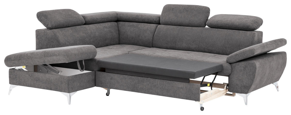 SEDEŽNA GARNITURA, šenilja siva  - barve kroma/siva, Konvencionalno, kovina/tekstil (256/83-99/209cm) - Welnova