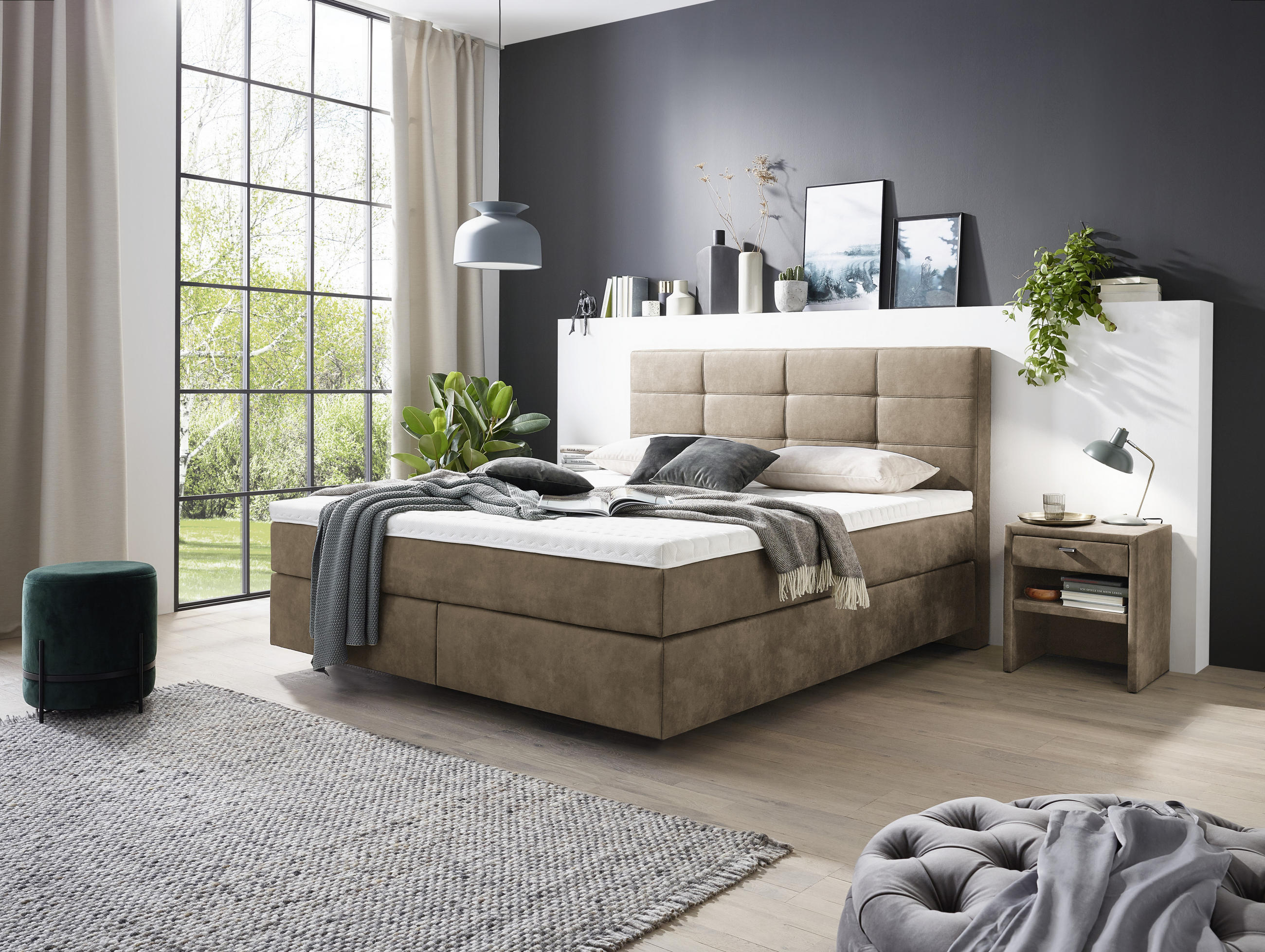 BOXSPRINGBETT 180/200 cm  in Braun  - Chromfarben/Braun, KONVENTIONELL, Kunststoff/Textil (180/200cm) - Voleo