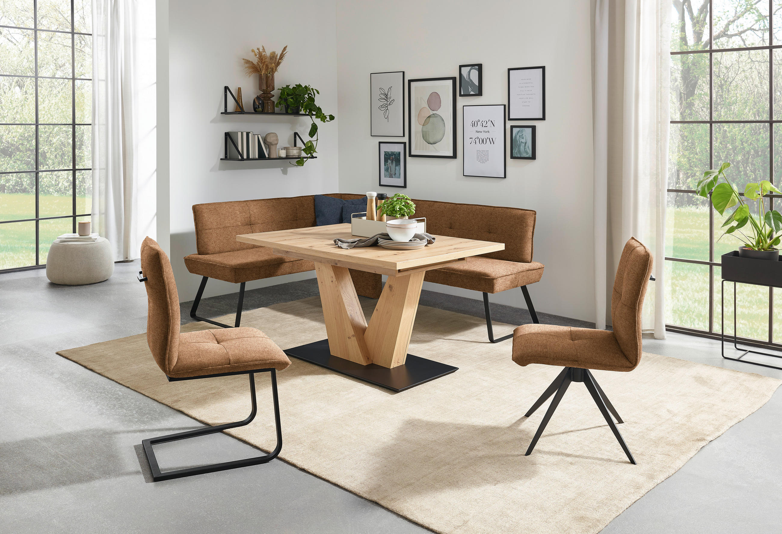 ECKBANK 157/204 cm in Schwarz, Cognac - Cognac/Schwarz, Design, Textil/Metall (157/204cm) - Dieter Knoll