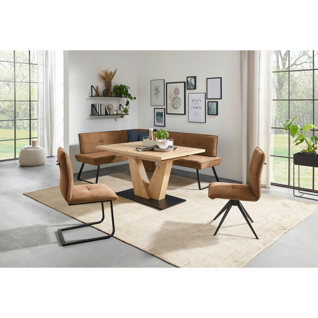 Thumbnail - Dieter Knoll Eckbank, Schwarz, Cognac, Metall, Textil, L-Form, 181x157 cm, Goldenes M, Emas, Dgm, Fußauswahl, Lederauswa...