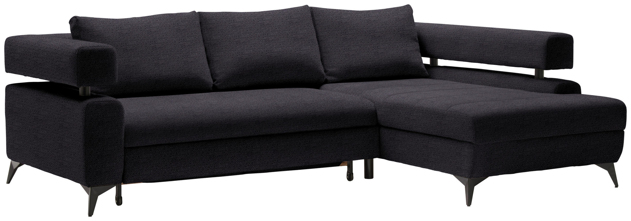 Thumbnail - Hom`in Ecksofa, Schwarz, Textil, 4-Sitzer, Füllung: Schaumstoff, Ottomane rechts, L-Form, 265x184 cm, Stoffauswahl, seit...