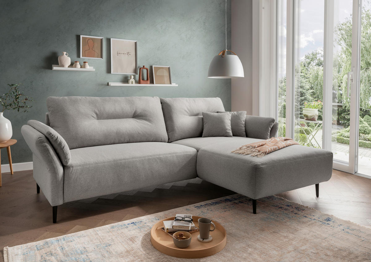 ECKSOFA in Mikrofaser Grau  - Schwarz/Grau, Modern, Holz/Textil (269/172cm) - MID.YOU