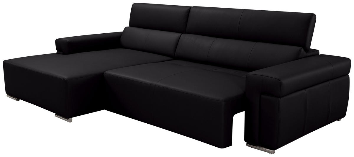 Ecksofa inkl. Funktion DUA Schwarz Echtleder  - Chromfarben/Schwarz, Design, Leder/Metall (170/293cm) - Novel