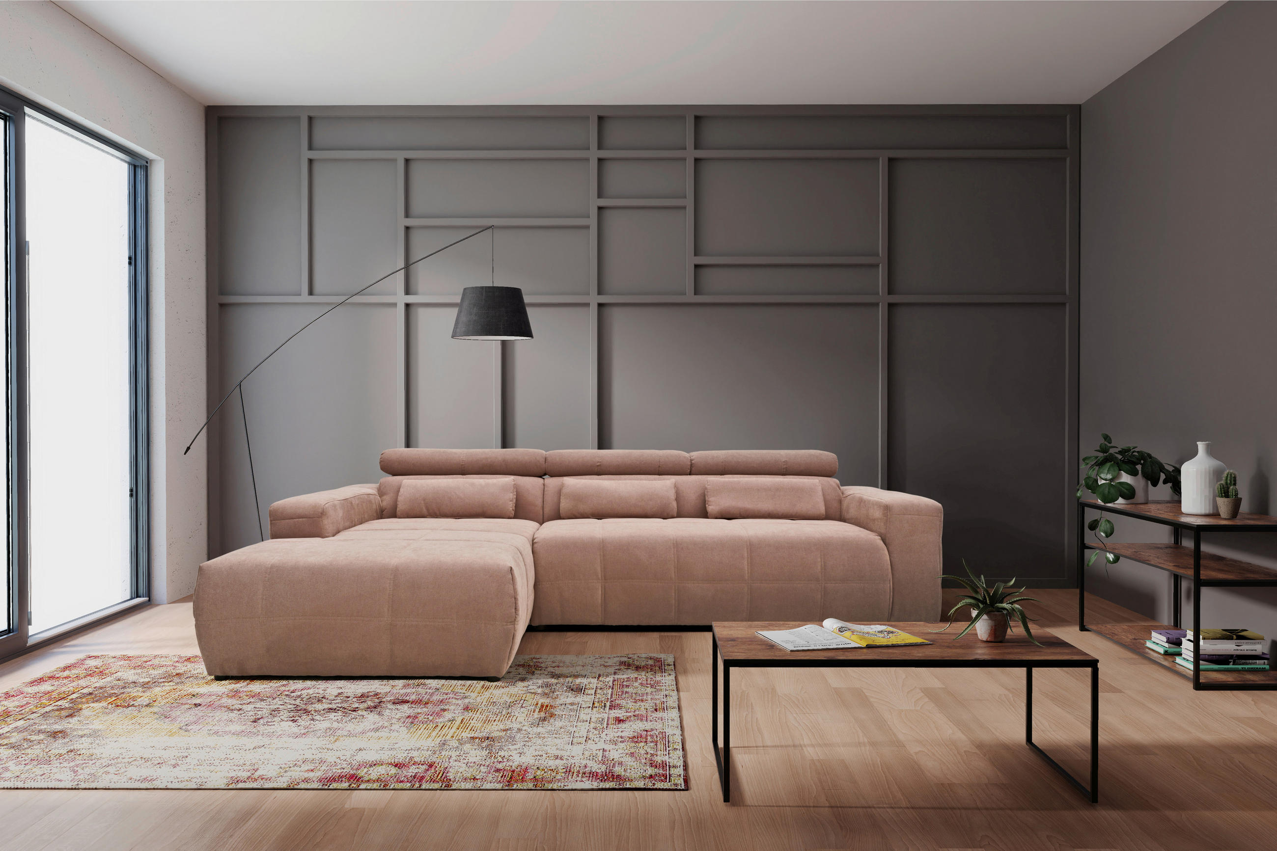 ECKSOFA in Mikrofaser Rosa  175/285 cm  - Schwarz/Rosa, Design, Kunststoff/Textil (175/285cm) - MID.YOU
