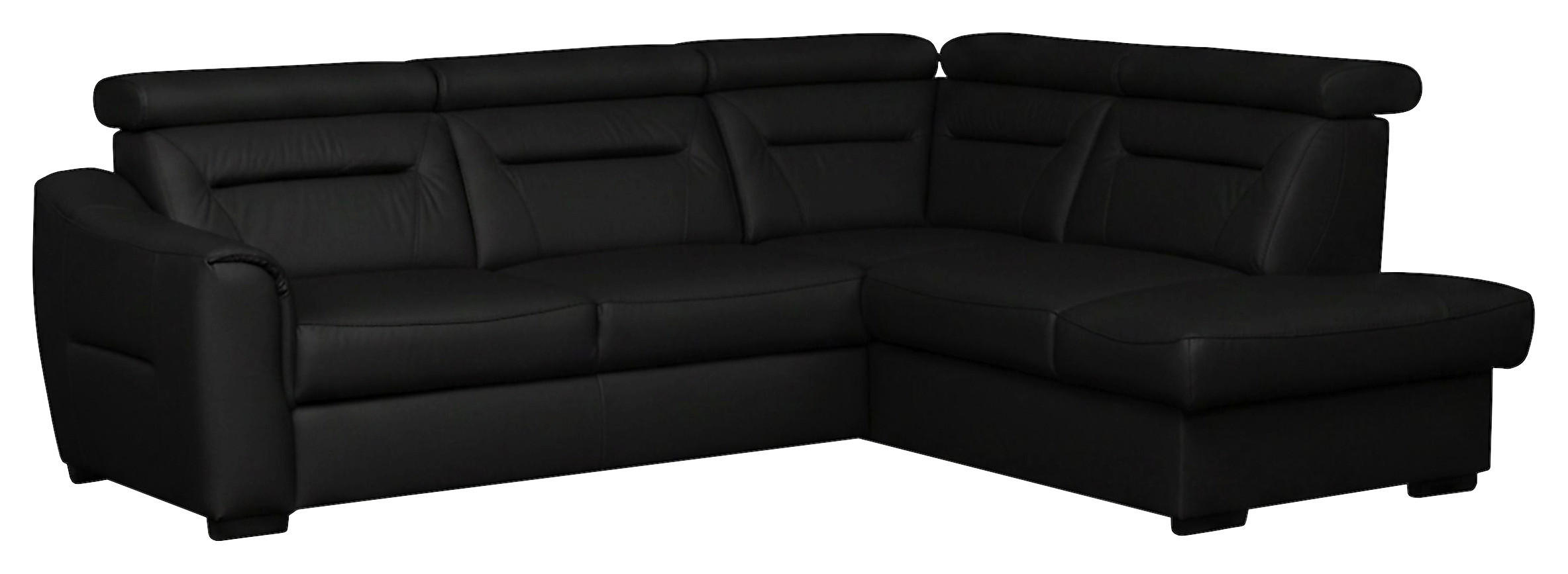 ECKSOFA Schwarz Echtleder Lederlook Bettkasten, Schlaffunktion, Rücken echt, Kopfteilverstellung  - Wengefarben/Schwarz, Design, Leder/Holz (260/212cm) - Celina Home