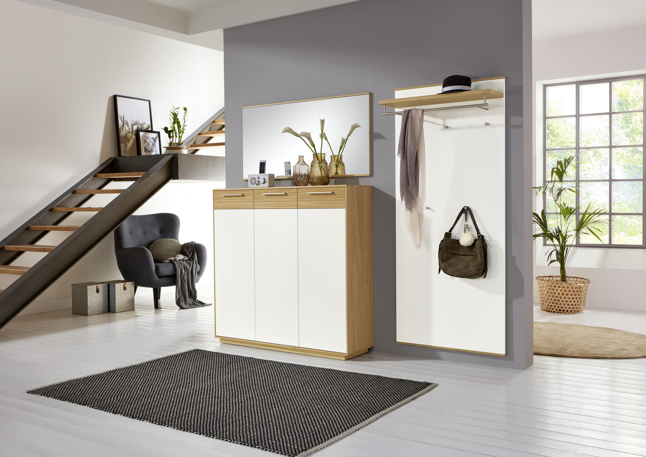 GARDEROBE Weiß, Eichefarben - Eichefarben/Weiß, Design, Holz (220/195/37cm)