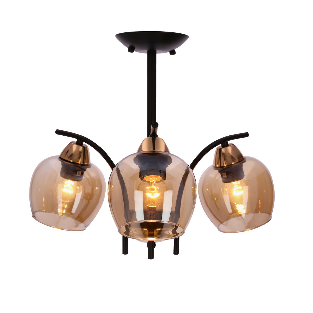 PENDELLEUCHTE 48/48/36 cm  - Bernsteinfarben/Schwarz, KONVENTIONELL, Metall (48/48/36cm)