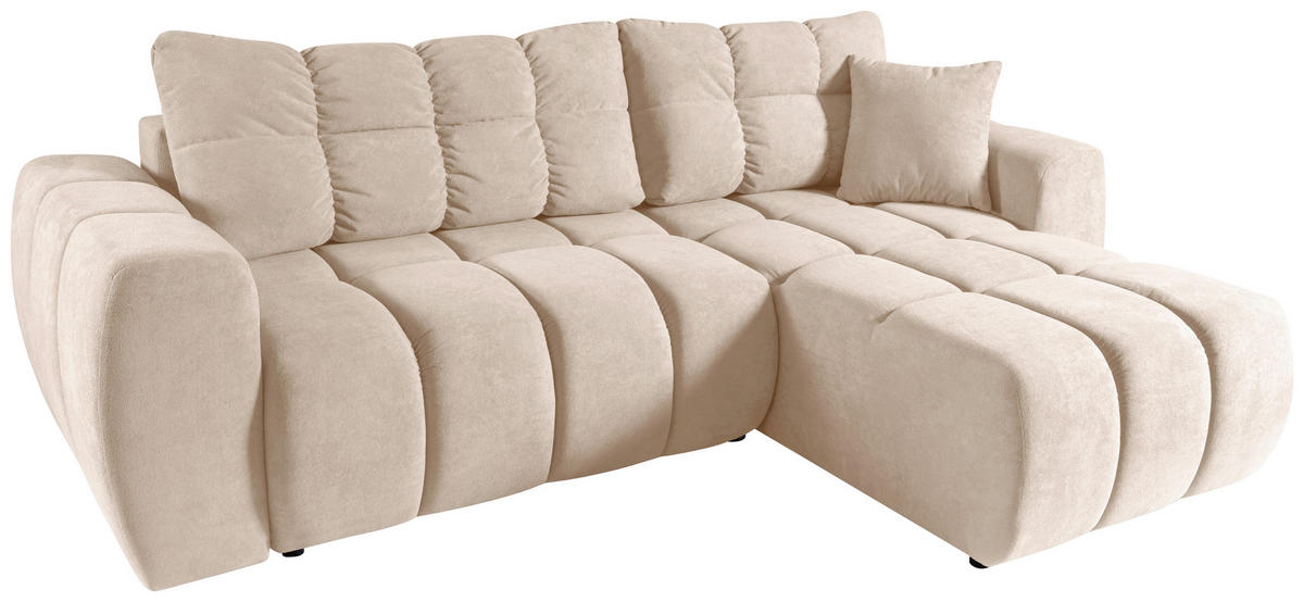 ECKSOFA FERANO Beige Velours  - Beige/Schwarz, Design, Kunststoff/Textil (253/172cm) - Livetastic