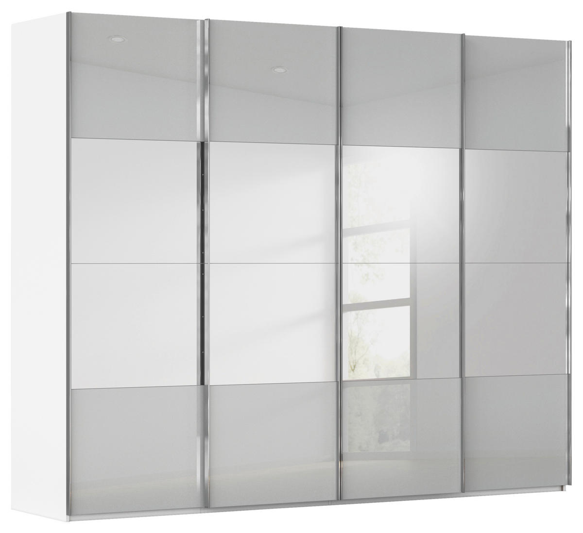 SCHWEBETÜRENSCHRANK 271/223/68 cm 4-türig Grau, Weiß  - Chromfarben/Weiß, Design, Glas/Holzwerkstoff (271/223/68cm) - Novel