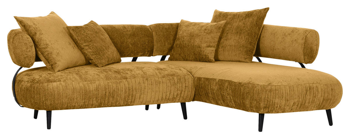 HÖRNSOFFA i chenille gul  - svart/gul, Design, trä/textil (265/200cm) - MID.YOU