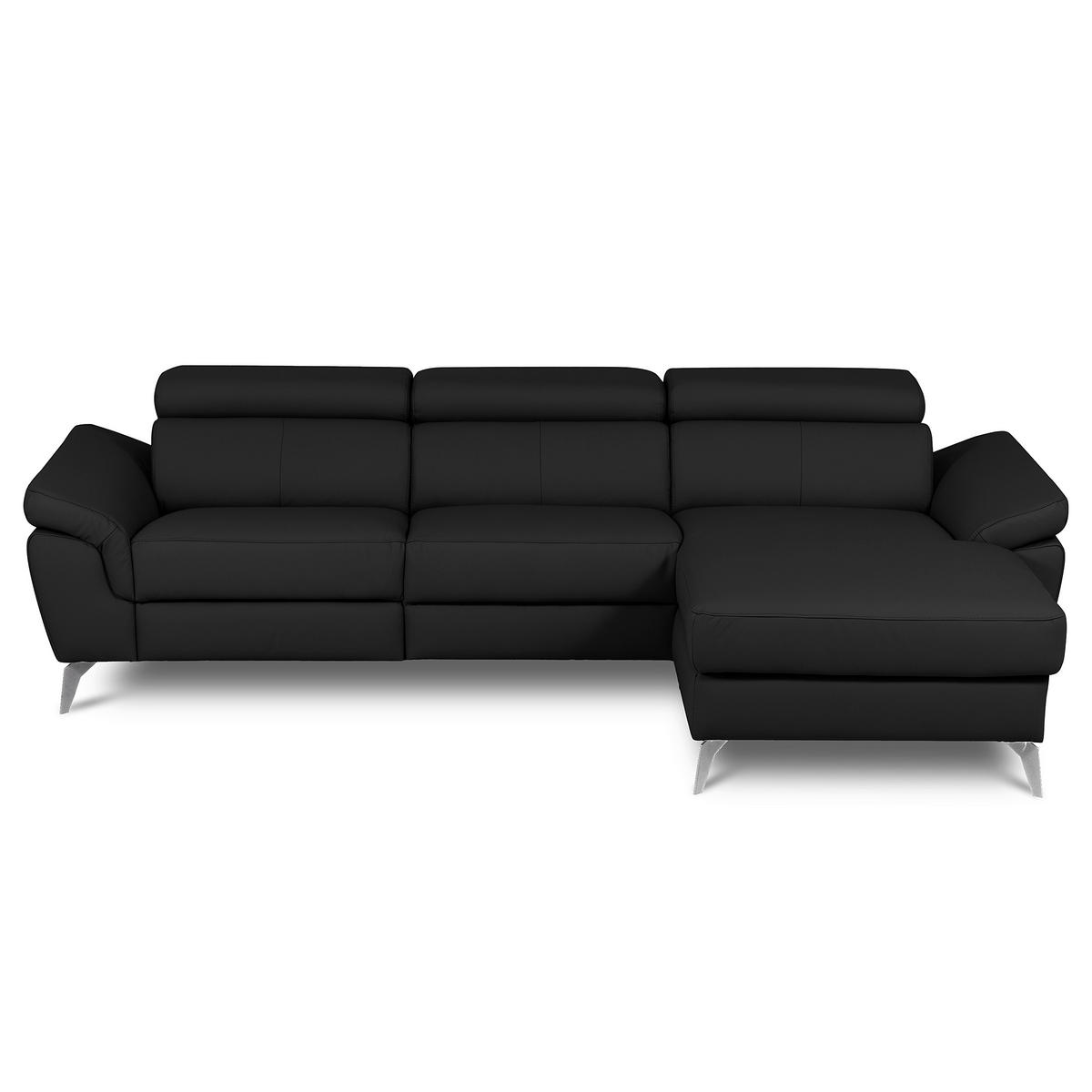 ECKSOFA Lederlook Echtleder Schwarz  - Chromfarben/Schwarz, Design, Leder/Textil (252/179cm) - Livetastic