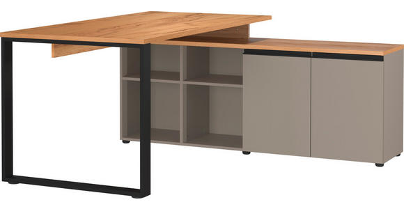 ECKSCHREIBTISCH 160/159/74 cm in Grau, Eichefarben - Eichefarben/Schwarz, MODERN, Holzwerkstoff/Metall (160/159/74cm) - Novel